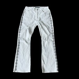 Lauren Ralph Lauren White Embroidered Flare Jeans Diamond Side Stripe Womens 30